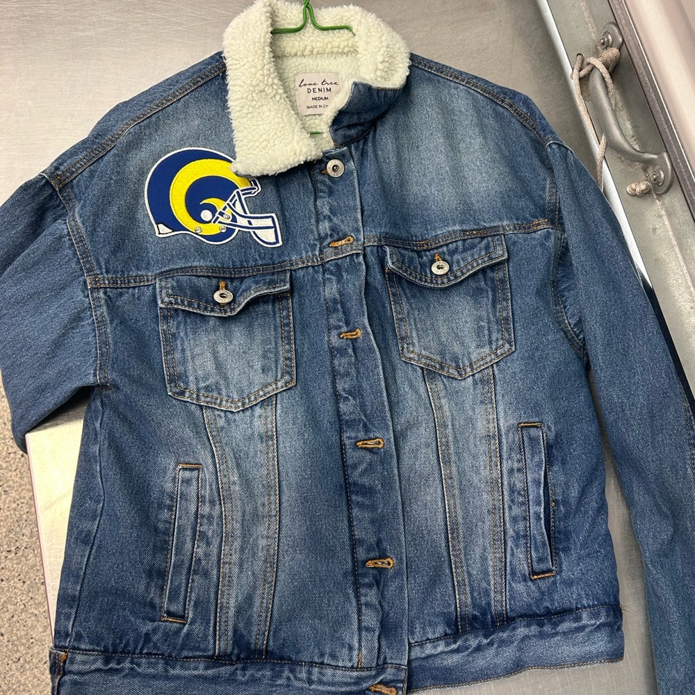 Blue and White Varsity Bomber Jacket with Sherpa Collar